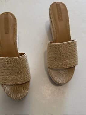 Copper Key Beige Woven Slide Raffia Mules Sandals Shoes